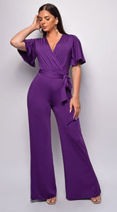 Bombay V Neck Jumpsuit - Purple